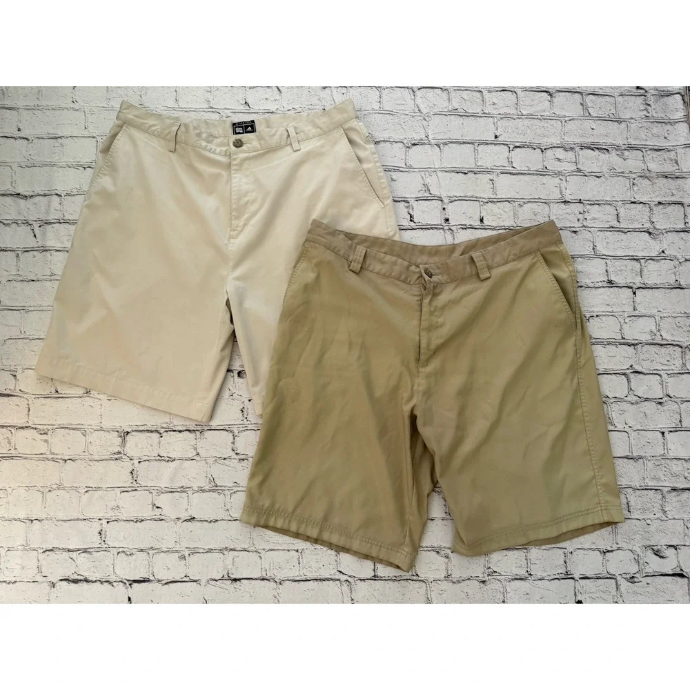 Lot 2 Adidas Golf Bermudas Shorts Men Size 38‎ Tan and Khaki Pockets 9.5